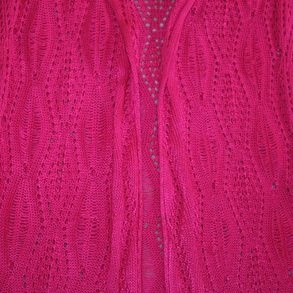 Bohemian Bright Rose-pink crocheted Ruby Rd. open front short-sleeve car… - Picture 10 of 12